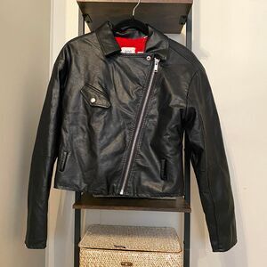 BDG Black Faux Leather Asymmetric Moto Jacket with Red Lining